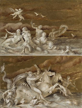 "Scene mitologiche" due olii su tela (cm 61x91,5; cm 59,5x92) (restauri)...