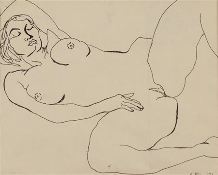 RENATO GUTTUSO (1912-1987) Donna nuda 1977china su carta cm 16x20firmato e...