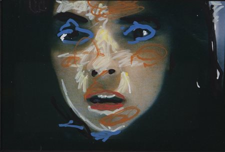 MARIO SCHIFANO (1934-1998) Senza titolo tecnica mista su fotografia 10x14,5...