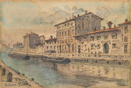 Arturo Ferrari (Milano 1861 - 1932) - "Il Naviglio Grande prima del 1895....