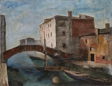 Marcello Nizzoli (Boretto 1887 - Camogli 1969) - "Canale veneziano" olio su...