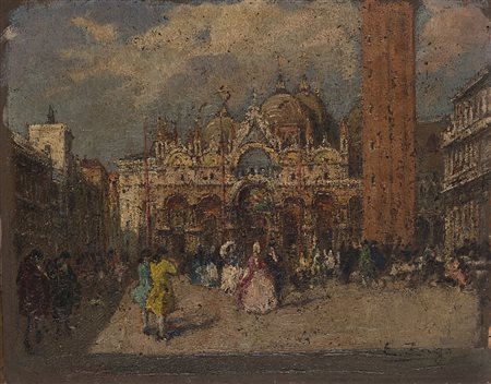 Erma Zago (Bovolone 1880 - Milano 1942) - "Maschere in Piazza San Marco" olio...
