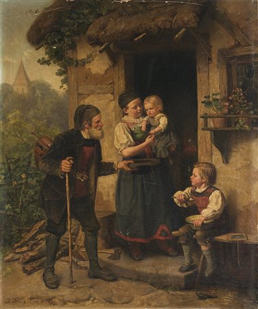Julius Geertz (Hamburg 1837 - Braunschweig 1901) - "L'elemosina" 1860 olio su...