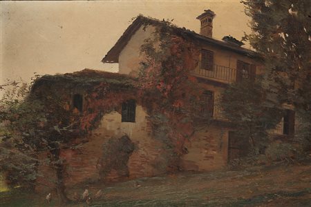 Leonardo Roda (Racconigi 1868 - Torino 1933) - "Cascina piemontese" olio su...