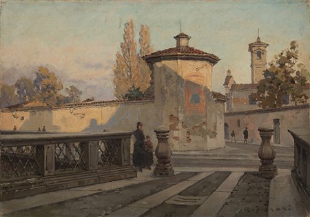 Arturo Ferrari (Milano 1861 - 1932) - "Ponte dell'Ospedale Maggiore in via...