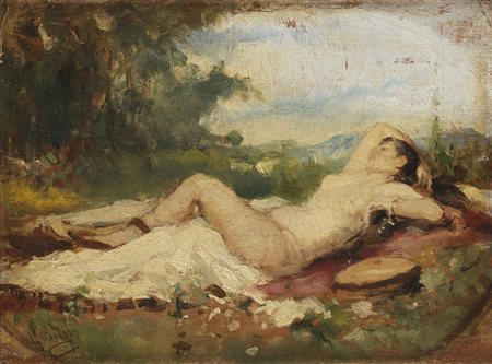 Gioacchino Banfi (Milano 1851 - 1885) - "Nudo" olio su tavoletta (cm 16x21)...