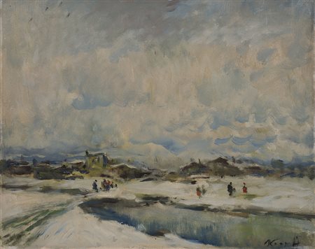 Ivan Karpoff (Novocerkask 1898 - Milano 1970) - "Paesaggio innevato con...