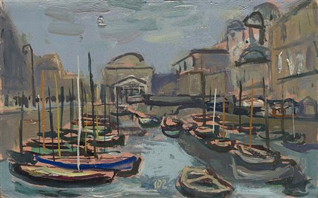 Carlo Dalla Zorza (Venezia 1903 - 1977) - "Trieste. Il canale" 3.12.1946 olio...