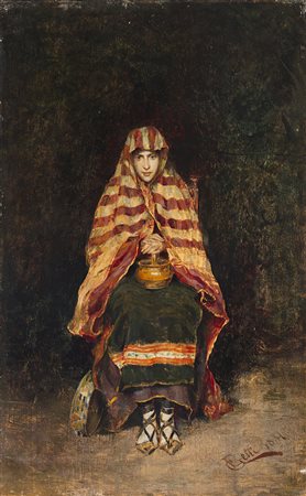 Edoardo Gelli (Savona 1852 - Firenze 1933) - "Donna berbera" 1881 olio su...