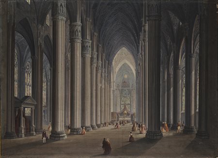 Antonietta Bisi (Milano 1813 - 1866) - "Interno del Duomo" tempera su carta...