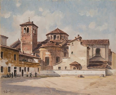 Giannino Grossi (Milano 1889 - 1969) - "Milano. San Simpliciano dalla Caserma...