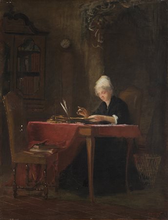 Francesco Didioni (Milano 1839 - Stresa 1895) - "La lettura" olio su tela (cm...