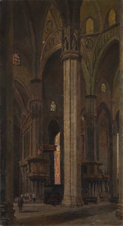 Arturo Ferrari (Milano 1861 - 1932) - "Interno del Duomo" bozzetto ad olio su...