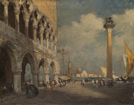 Rodolfo Paoletti (Venezia 1866 - Milano 1940) - "Maschere in Piazza San...