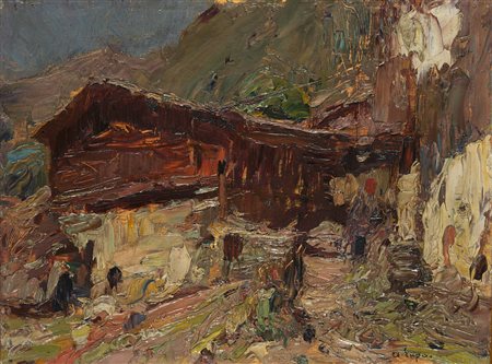 Alessandro Lupo (Torino 1876 - 1953) - "Baita di montagna" olio su tavoletta...