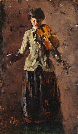 Vincenzo Irolli (Napoli 1860 - 1949) - "La violinista" olio su tavoletta (cm...