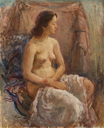 Contardo Barbieri (Broni (Pv) 1900 - Milano 1966) - "Nudo seduto" 1950 olio...