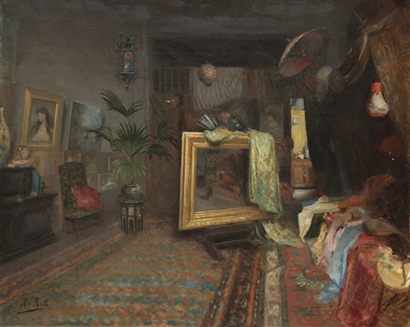 Angelo Asti (Parigi 1847 - Mantova 1903) - "L'interno del mio studio" olio su...