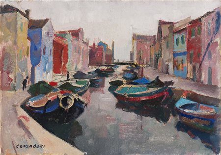 Silvio Consadori (Brescia 1909 - Burano 1994) - "Burano. Giudecca" 1978 olio...