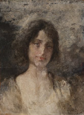 Mosè Bianchi (Monza 1840 - 1904) - "Mezza figura di donna" olio su compensato...