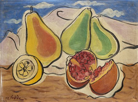 Marius Ledda (Cagliari 1880 - Roma 1965) - "Composizione con frutta" '32 olio...