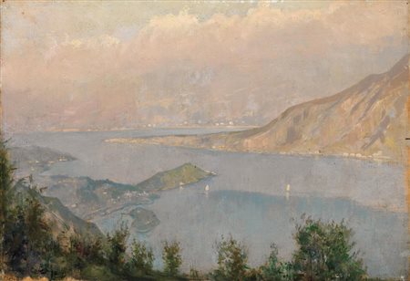 Giovanni Giani (Torino 1866 - 1937) IL LAGO DI COMO olio su tavola, cm 21 , 5...