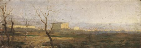 Eugenio Cecconi (Livorno 1842 - Firenze 1903) PAESAGGIO TOSCANO CON CASE olio...