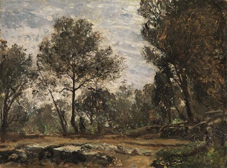 Attilio Pratella (Ravenna 1856 - Napoli 1949) ALBERI A CAPRI olio su tavola,...