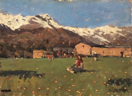 Enrico Reycend (Torino 1855 - Torino 1928) PAESAGGIO MONTANO olio su...