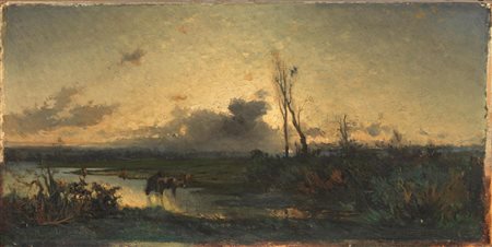 Vittorio Avondo (Torino 1836 - Torino 1910) TRAMONTO olio su tela, cm 22x42...