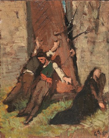 Giovanni Fattori (Livorno 1825 - 1908) CONGIURA DI PATRIOTTI TOSCANI olio su...