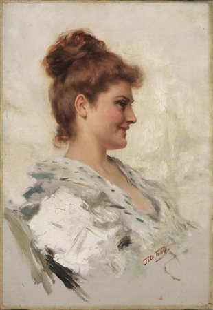 Tito Conti (Firenze 1842 - 1924) RITRATTO FEMMINILE olio su tela, cm 40x27...