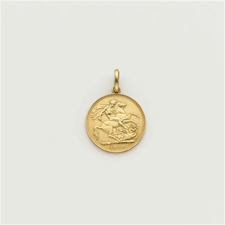 Ciondolo in oro giallo con sterlina saldata 1908 g. 8,70 Gold pendant with...