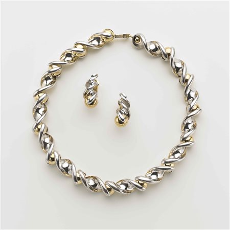 MARINA BULGARI Demi parure in argento e oro con collier e orecchini a spirale...