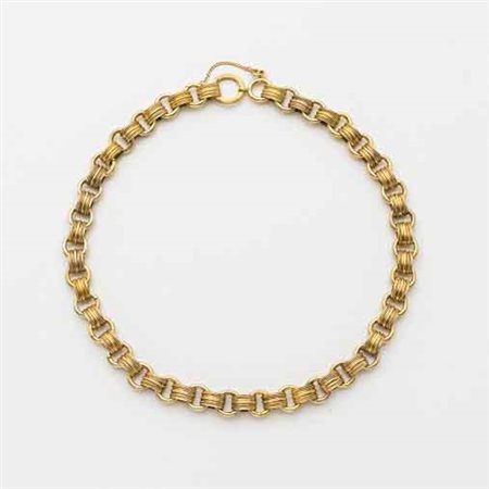 Collier in oro giallo ad anelli lisci e zigrinati, g.33,80, lungh. 45cm Gold...