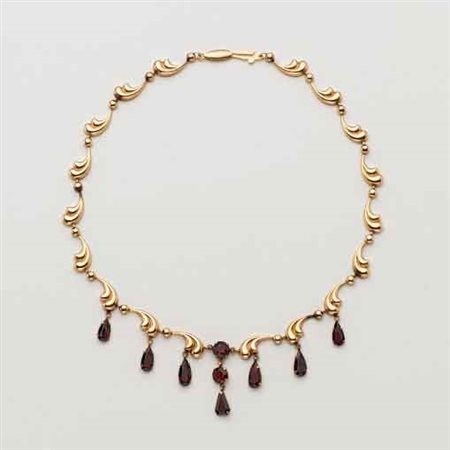 Collier in oro giallo con pendenti di granato, lungh. 43cm g.27,6 Gold...