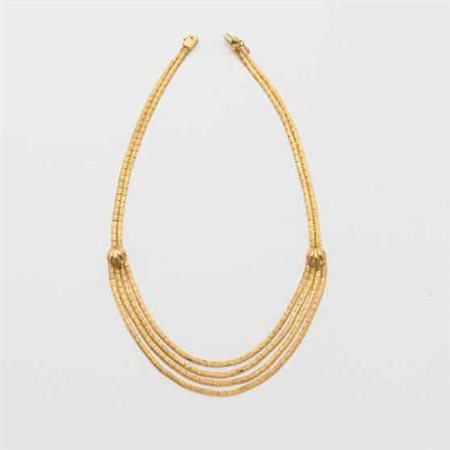 Collier in oro giallo satinato da due a quattro giri modulari lungh. cm 42,...