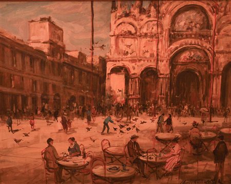 MARIO CORTIELLO Napoli 1907 – 1981 Venezia piazza San Marco olio su tela 60x80