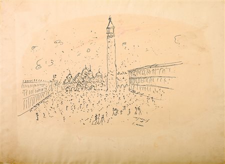 FRANCO ROGNONI Milano 1913-1999 Piazza San Marco Disegno su carta 42x56