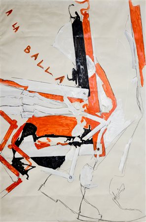 MARIO SCHIFANO Homs 1934- 1998 A la balla ( anni 60 ) olio su carta 70x100