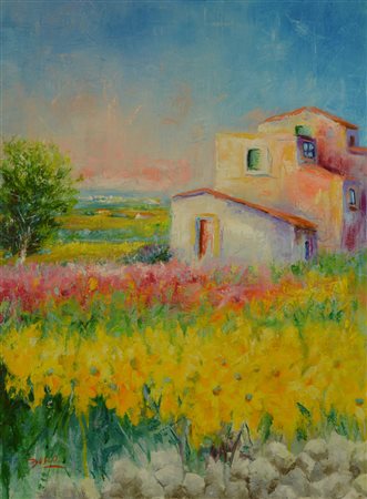 GIUSEPPE BUSCO Casa sul colle olio su tela 50x70