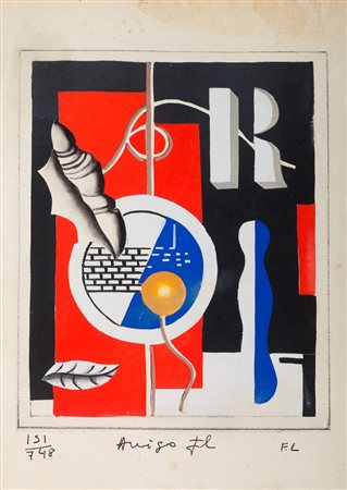 FERNAND LEGER Argentan 1881 - 1955 Composizione Serigrafia su carta 20x30...