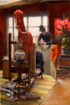 GIUSEPPE DE NITTIS Interno pastello su carta / pubbl.to catalogo generale 47x71