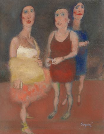 LOPEZ GARCIA EZEQUIEL Cadice 18/06/1940 Le tre dame olio su tela cm. 50x40,...