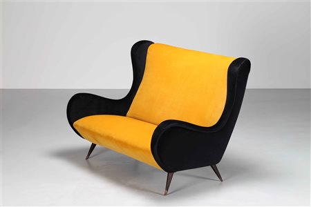 MUNARI FEDERICO Divano giallo e nero. 1950. Legno e tessuto. Cm 136,00 x...