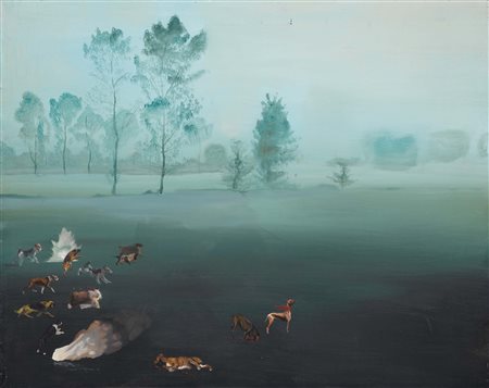 Vedova Mazzei, La guerra dei cani, 1993, olio su tela, cm 100x80