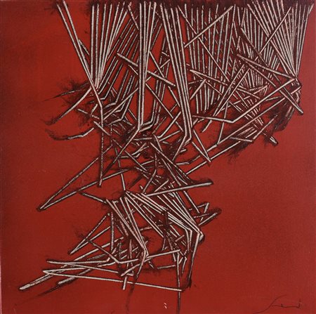 Emilio Scanavino (1922-1986), Tramature, olio su tela, cm 60x60 firmato in...