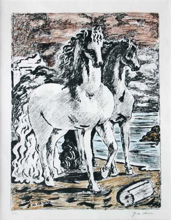 Giorgio DE CHIRICO Volos, 1888 - Roma, 1978 Cavalli antichi, 1966 litografia...