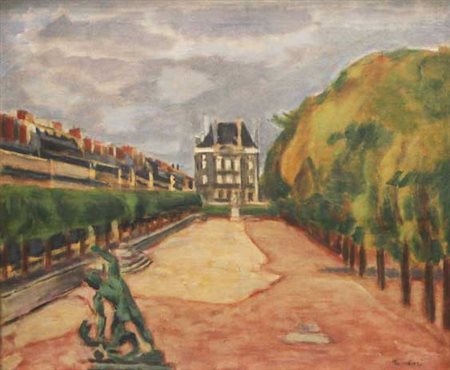 Orfeo TAMBURI Jesi, 1910 - Parigi, 1994 Les Tuileries, 1951 olio su tavola cm...