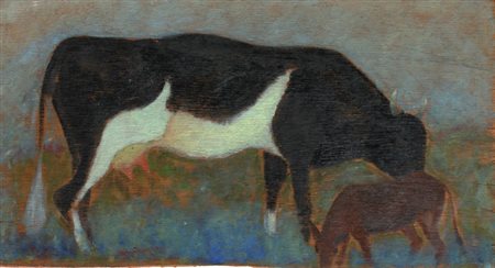 Giuseppe CESETTI Tuscania, 1902 - Tuscania, 1990 Mucca con vitello, 1928 olio...